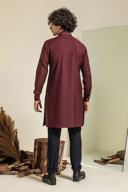 Shop Abkasa Maroon Terry Rayon Embroidered Beads Color Blocked Kurta And Trouser Set at Aza Fashions Shop_Abkasa_Maroon Terry Rayon Embroidered Beads Color Blocked Kurta And Trouser Set _at_Aza_Fashions