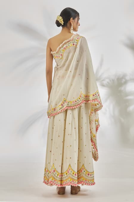 Gopi Vaid Amyra Embroidered One Shoulder Tunic With Sharara 