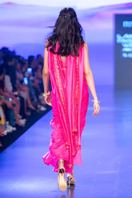 Punit Balana Gulaabi Gulaal Embroidered Blouse Draped Skirt Set 