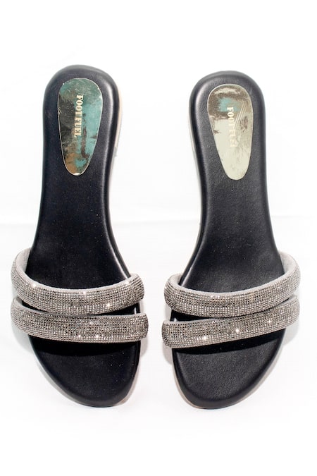 Shop Foot Fuel Black Lenon Rhinestone Studded Flats at Aza Fashions Shop_Foot Fuel_Black Lenon Rhinestone Studded Flats _at_Aza_Fashions