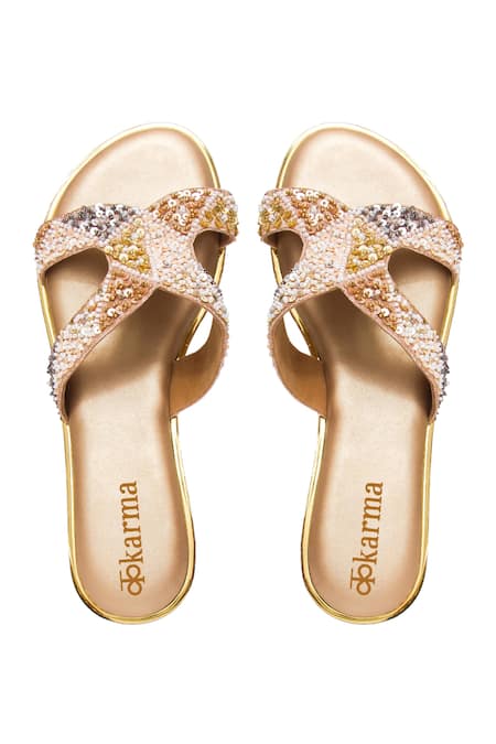 Shop Kkarma Accessories Gold Sequins, Beads Ekavali Cutout Platform Heels at Aza Fashions Shop_Kkarma Accessories_Gold Sequins, Beads Ekavali Cutout Platform Heels _at_Aza_Fashions