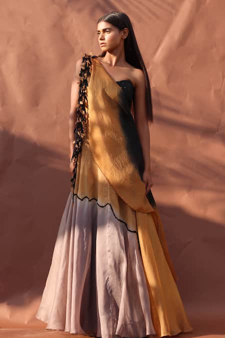 Shop Richa Khemka Black Organza, Bamboo, Taffeta And Beads Embellished Shaded Lehenga & Top Set at Aza Fashions Shop_Richa Khemka_Black Organza, Bamboo, Taffeta And Beads Embellished Shaded Lehenga & Top Set _at_Aza_Fashions