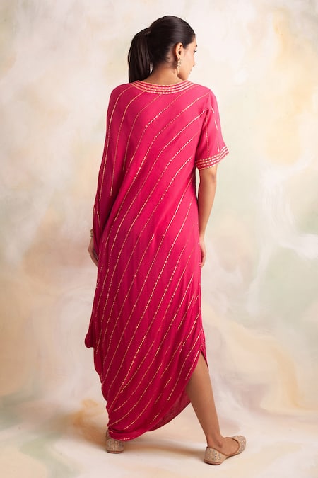 Palak & Mehak Stripe Pattern Cowl Hem Dress 