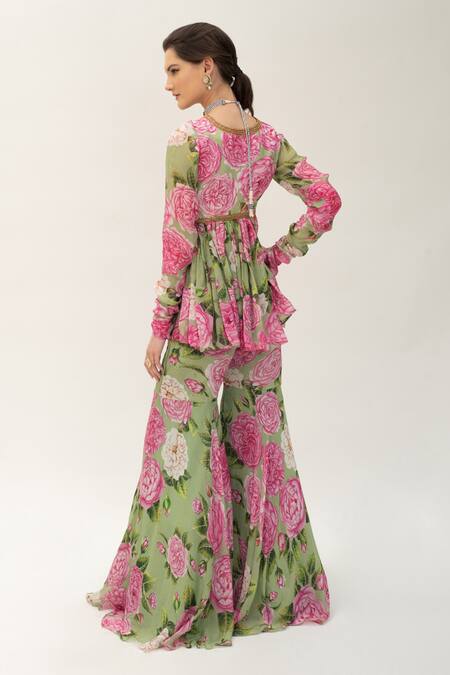Sanam Nicolette Floral Pattern Peplum With Sharara 