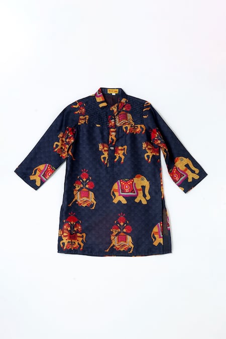 Shop_Shruti Jalan_Blue Chanderi, Cotton Embroidery Printed Kurta Set _at_Aza_Fashions