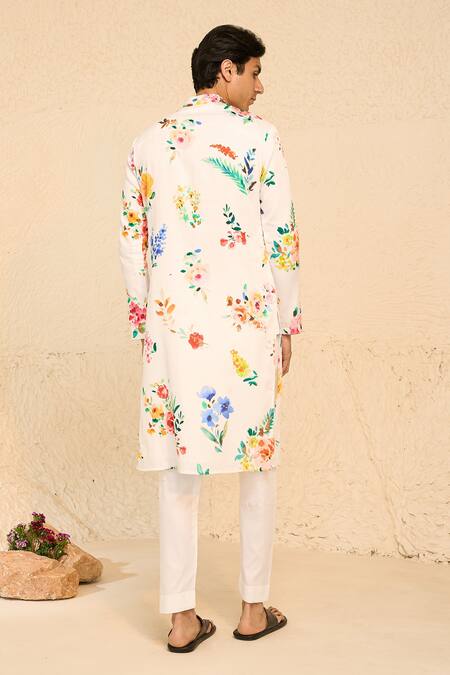 Chrkha Cotton Satin Floral Print Kurta With Pant 