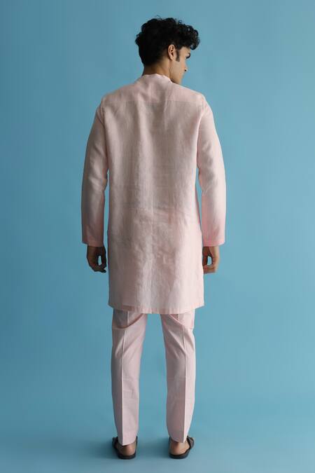 Shop_Kaha_Pink Linen Solid Kurta And Pant Set_at_Aza_Fashions