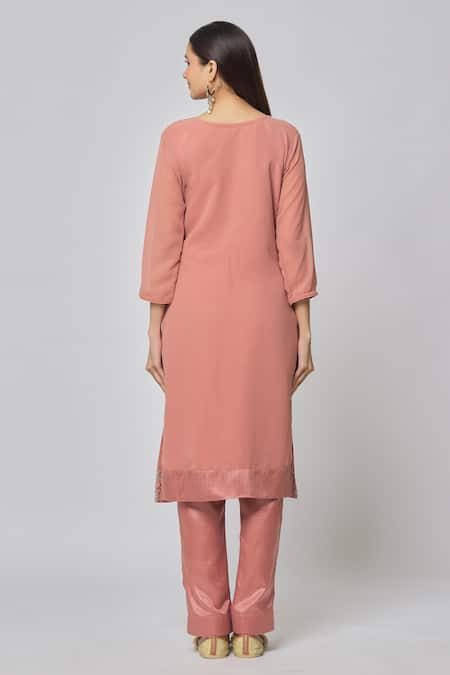 Shop Naintara Bajaj Pink Georgette, Shantoon Embroidery, Butti And Flower Kurta Salwar Dupatta Set at Aza Fashions Shop_Naintara Bajaj_Pink Georgette, Shantoon Embroidery, Butti And Flower Kurta Salwar Dupatta Set _at_Aza_Fashions