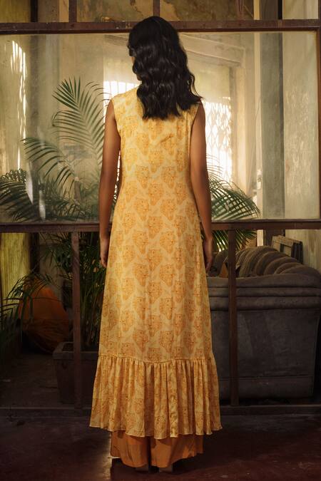 Shop_Suave_Orange Crepe, Chiffon, Silk Beads Sweetheart Lynx Embroidered Jacket Pant Set _at_Aza_Fashions