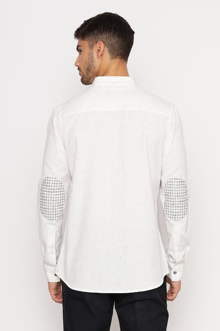 Shop_Lacquer Embassy_White Cotton Billiter Textured Shirt _at_Aza_Fashions