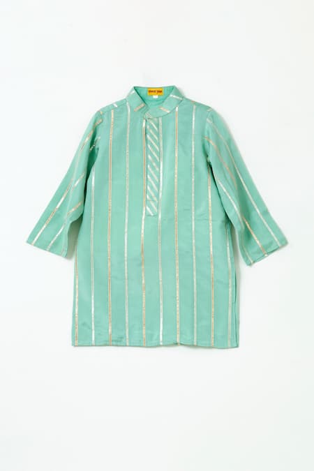 Shop Shruti Jalan Blue Cotton, Crepe Gota Patti Striped Work Kurta Set at Aza Fashions Shop_Shruti Jalan_Blue Cotton, Crepe Gota Patti Striped Work Kurta Set _at_Aza_Fashions