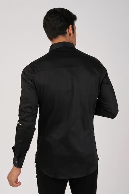 Shop_Sanjana Reddy Designs_Black Cotton Embroidery Sleeve Shirt _at_Aza_Fashions