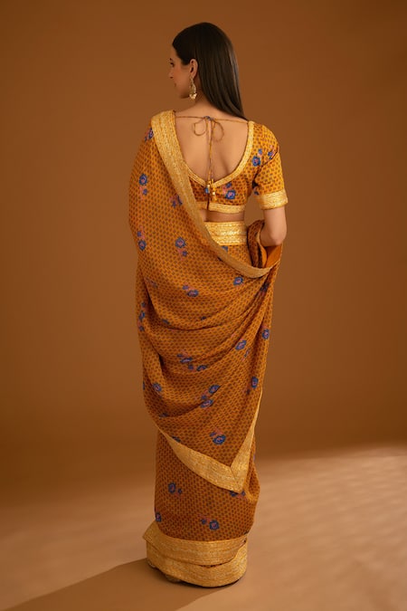 Shyam Narayan Prasad Floret Print & Gota Work Saree With Blouse 