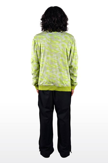 Shop_Theorem_Green Cotton Camo Zip Detailed Packable Bomber Jacket _at_Aza_Fashions