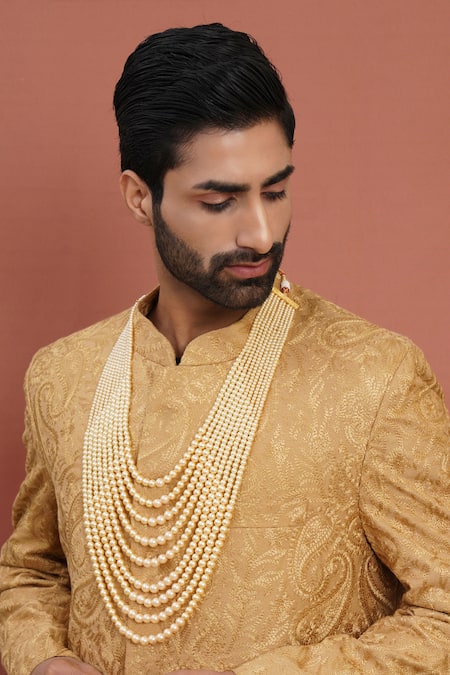 Shop Ruby Raang Cream Handcrafted Beaded Necklace at Aza Fashions Shop_Ruby Raang_Cream Handcrafted Beaded Necklace _at_Aza_Fashions