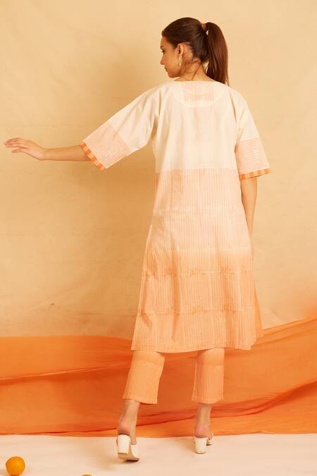 Shop Banana Labs Orange Cotton Round Neck Delight Geometric Print Kurta at Aza Fashions Shop_Banana Labs_Orange Cotton Round Neck Delight Geometric Print Kurta _at_Aza_Fashions