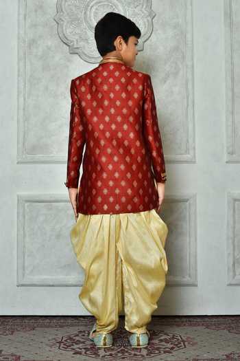 Petite Pomme Floret Pattern Overlap Sherwani Set 