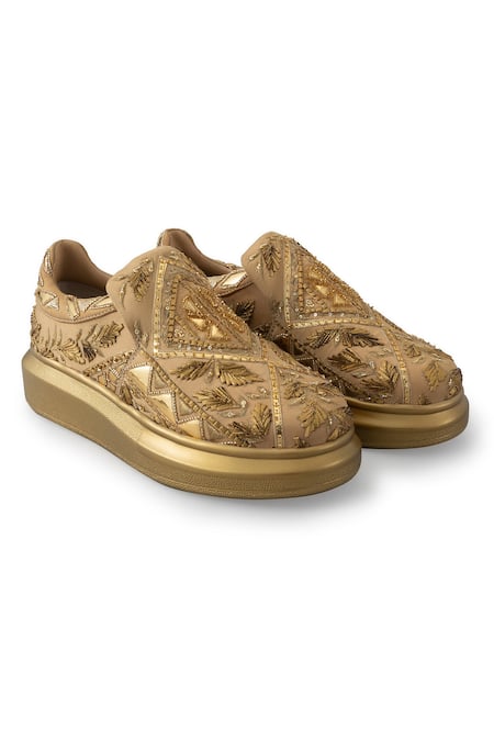 Anaar_Gold Honeybee Gota Embroidered Sneakers _Online_at_Aza_Fashions