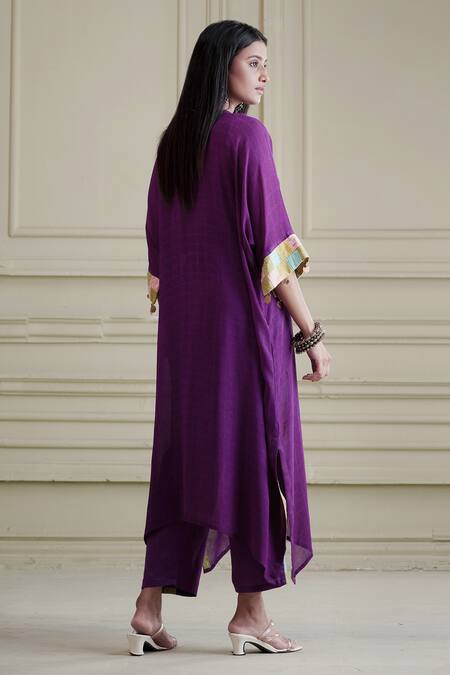 Shop Affroz Purple Georgette Net Coins Round Patchwork Kaftan And Pant Set at Aza Fashions Shop_Affroz_Purple Georgette Net Coins Round Patchwork Kaftan And Pant Set_at_Aza_Fashions