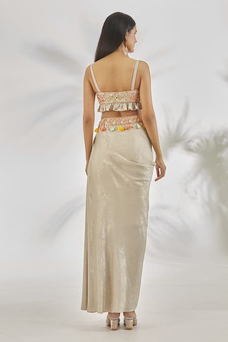 Gopi Vaid Alisha Mirror Embroidered Blouse With Skirt 