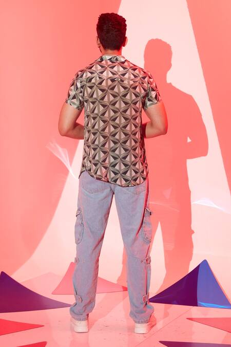 Shop Esha L Amin Multi Color Viscose Collared Triangle Printed Shirt at Aza Fashions Shop_Esha L Amin_Multi Color Viscose Collared Triangle Printed Shirt _at_Aza_Fashions