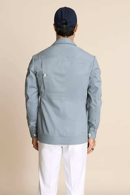 Shop Gargee Designers Grey Cotton Zip Front Shacket at Aza Fashions Shop_Gargee Designers_Grey Cotton Zip Front Shacket _at_Aza_Fashions