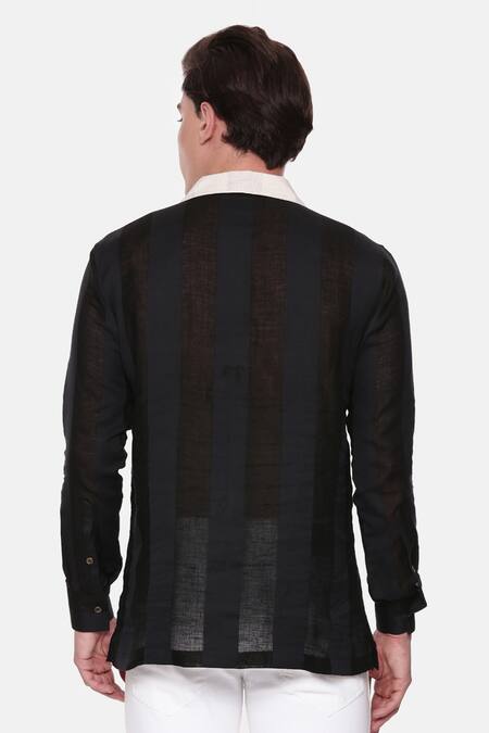 Shop_Mayank Modi - Men_Multi Color Linen Block Short Kurta _at_Aza_Fashions