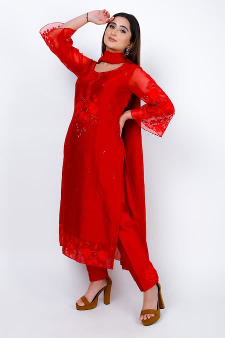 Geetika Jain Red Resham Embroidered Kurta Set 