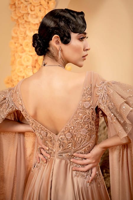 Adi By Aditya Khandelwl Cape Sleeve Embroidered Gown 