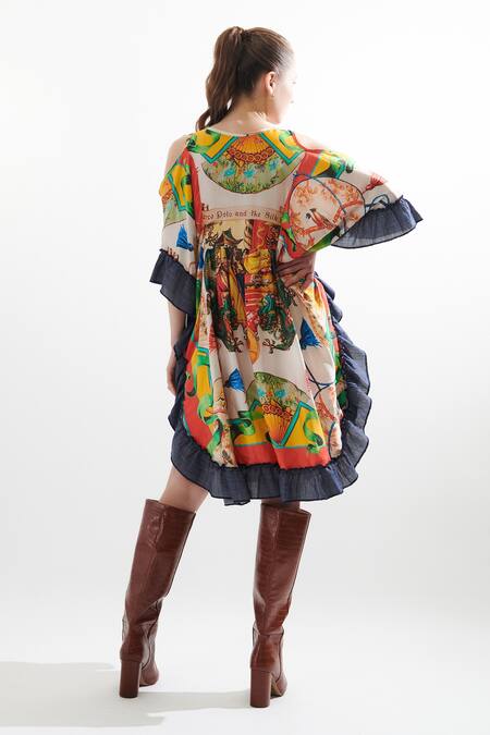 Shop Cin Cin Multi Color Silk V-neck Sara Chinese Theme Print Kaftan at Aza Fashions Shop_Cin Cin_Multi Color Silk V-neck Sara Chinese Theme Print Kaftan_at_Aza_Fashions