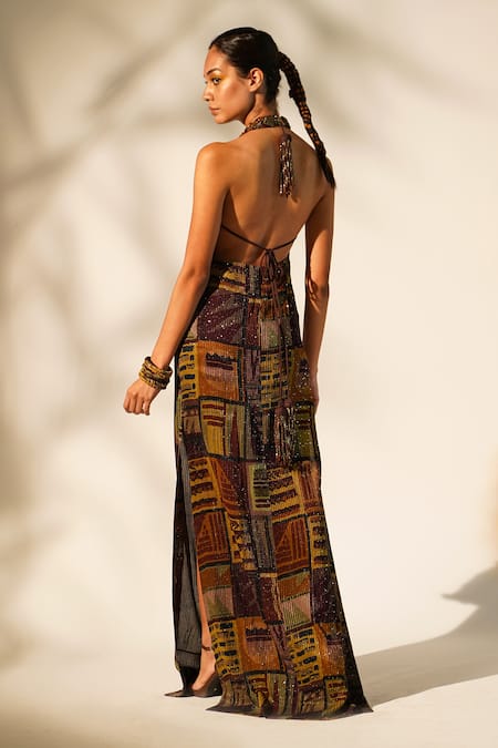 Nikita Mhaisalkar Halter Neck Abstract Print Gown 