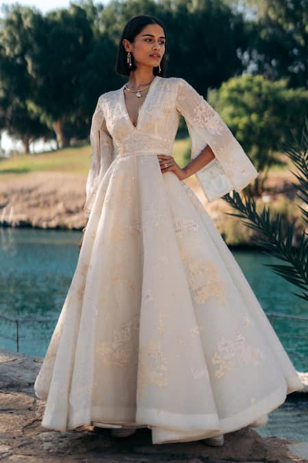 Sahil Kochhar Sangemarmar Tonal Embroidered Gown 