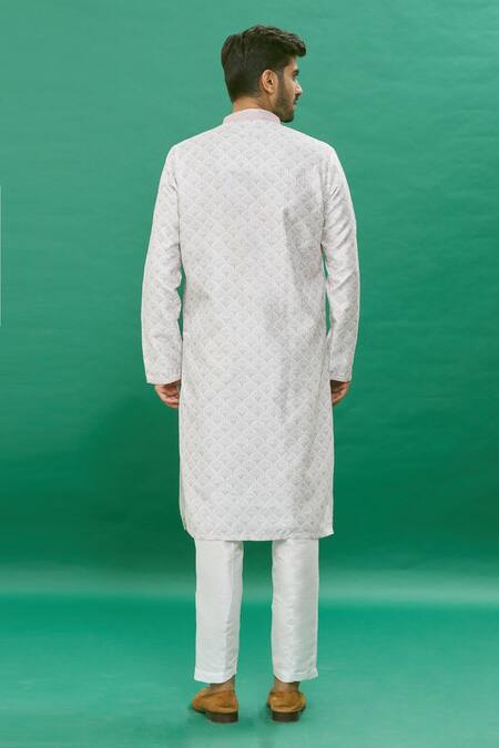 Shop_Rng Safawala_Off White Cotton Silk Floral, Sequin Printed And Embroidered Kurta Set_at_Aza_Fashions