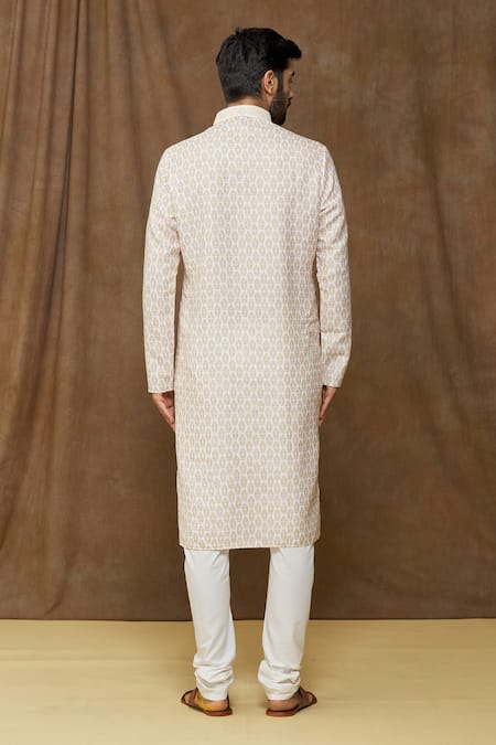 Arihant Rai Sinha_Yellow Cotton, , Chanderi Embroidery Floral Print Kurta Set _Online_at_Aza_Fashions