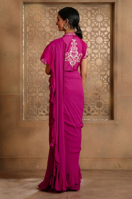 Omana By Ranjana Bothra Mayoor Pre-Draped Saree With Blouse 