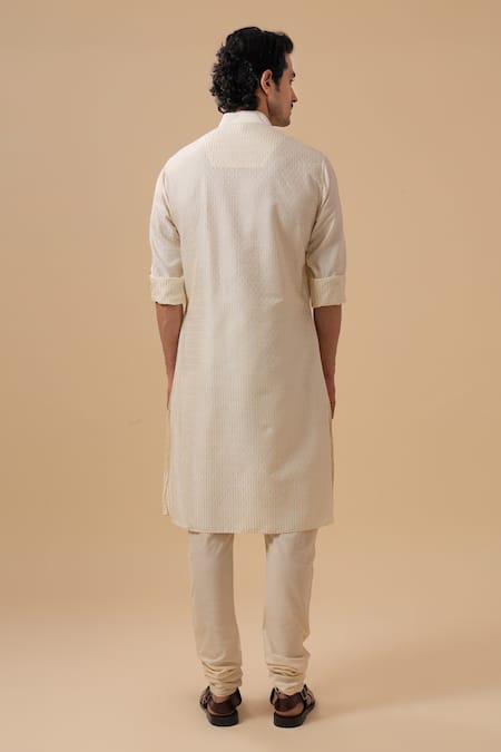 Shop Raghavendra Rathore Blue Off White Cotton, Silk Embroidery Raw Tonal Kurta With Pant at Aza Fashions Shop_Raghavendra Rathore Blue_Off White Cotton, Silk Embroidery Raw Tonal Kurta With Pant _at_Aza_Fashions