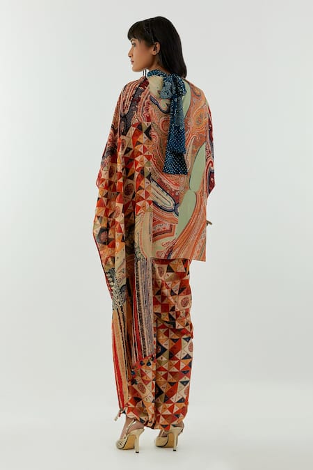 Shop_Aseem Kapoor_Green Crepe, Organza Sadhvi Printed Pre-draped Saree _at_Aza_Fashions