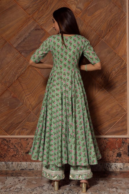 Pomcha Jaipur Calico Floral Print Anarkali Set 
