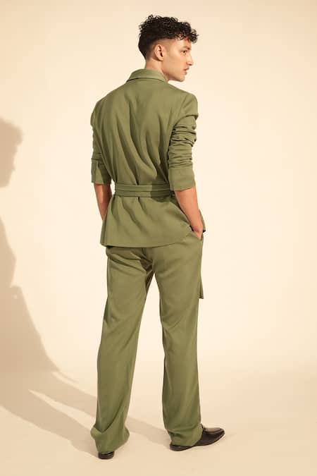 Shop_Nikita Mhaisalkar_Green Lurex, Linen Luxe Suiting Blazer And Pant Set _at_Aza_Fashions