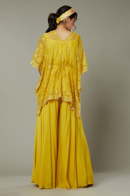 Shop I Am Design Yellow Chiffon, Silk Organza Mango Bite Candy Palazzo And Embroidered Kaftan Set at Aza Fashions Shop_I Am Design_Yellow Chiffon, Silk Organza Mango Bite Candy Palazzo And Embroidered Kaftan Set _at_Aza_Fashions