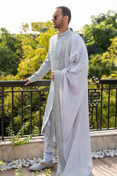 Decemberbyvivek Silk Flower Embroidered Sherwani Set 