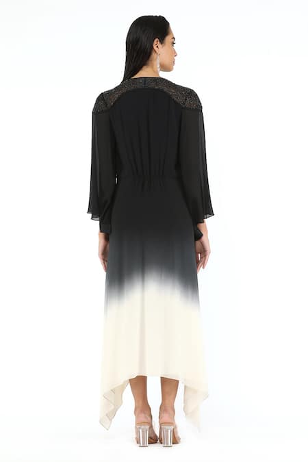 Rohit Gandhi + Rahul Khanna Ombre Yoke Embellished Dress 
