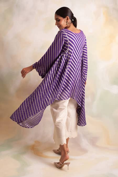 Shop_Palak & Mehak_Purple Banarasi Gota Patti Round Neck Work Top And Pants Set _at_Aza_Fashions