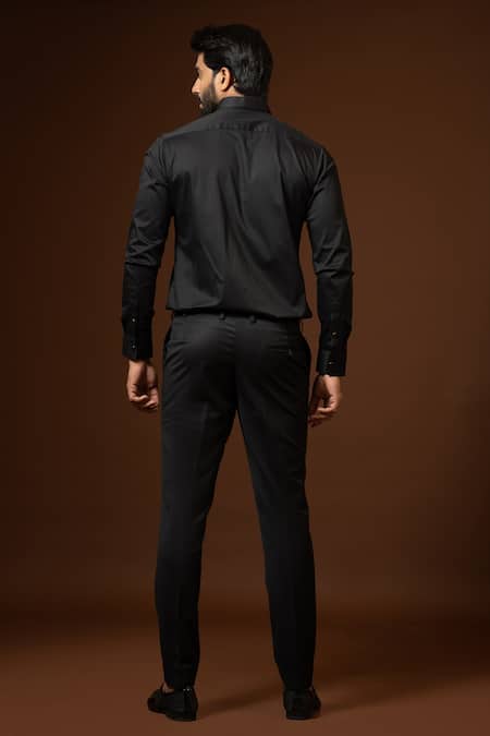 Shop_Paarsh_Black Cotton Embroidery Placement Cut Dana Shirt _at_Aza_Fashions