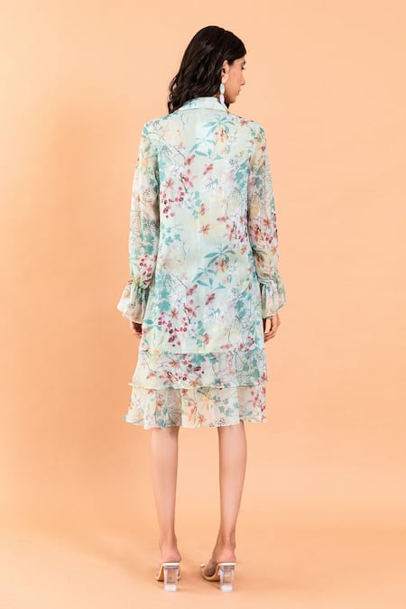 Aroop Shop India Jean Catmint Print Shirt Dress 