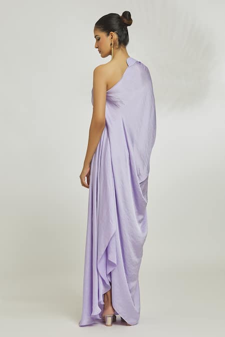 Amit Aggarwal Neckline Embroidered Draped Gown With Belt 