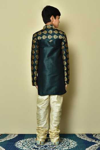 Shop Petite Pomme Green Silk Embroidery Thread Kurta at Aza Fashions Shop_Petite Pomme_Green Silk Embroidery Thread Kurta _at_Aza_Fashions
