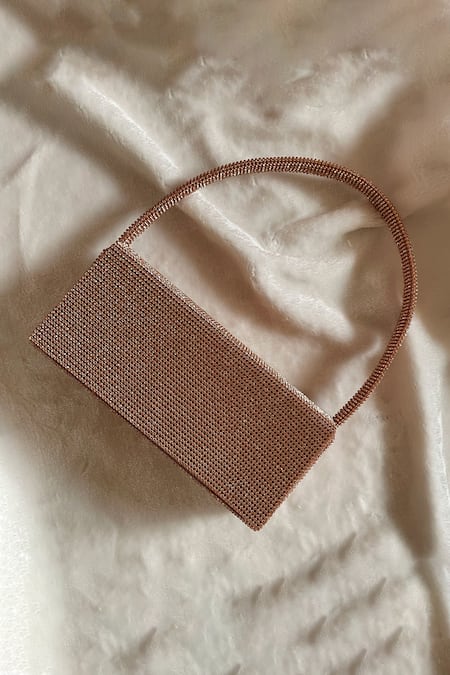 Kreivo By Vamanshi Damania Gold Crystal Embellished Silk Handbag 