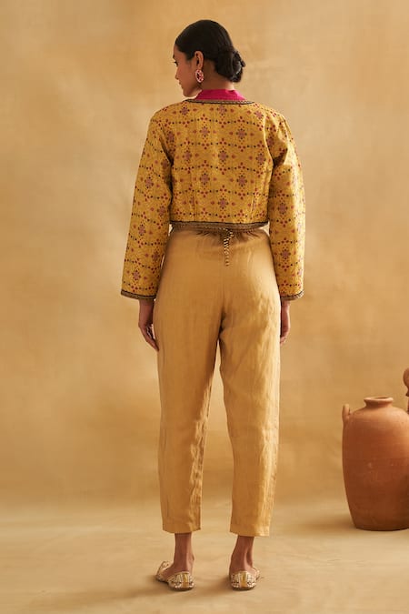 Shop Taisha Multi Color Taffeta Embroidery Round Neck Hand Woven Tifli Brocade Bomber Jacket at Aza Fashions Shop_Taisha_Multi Color Taffeta Embroidery Round Neck Hand Woven Tifli Brocade Bomber Jacket _at_Aza_Fashions