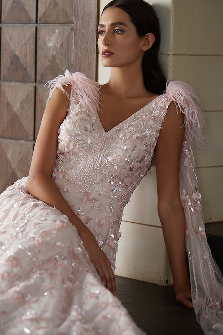 Nadine Dhody Selena Leaf Embroidered Gown 